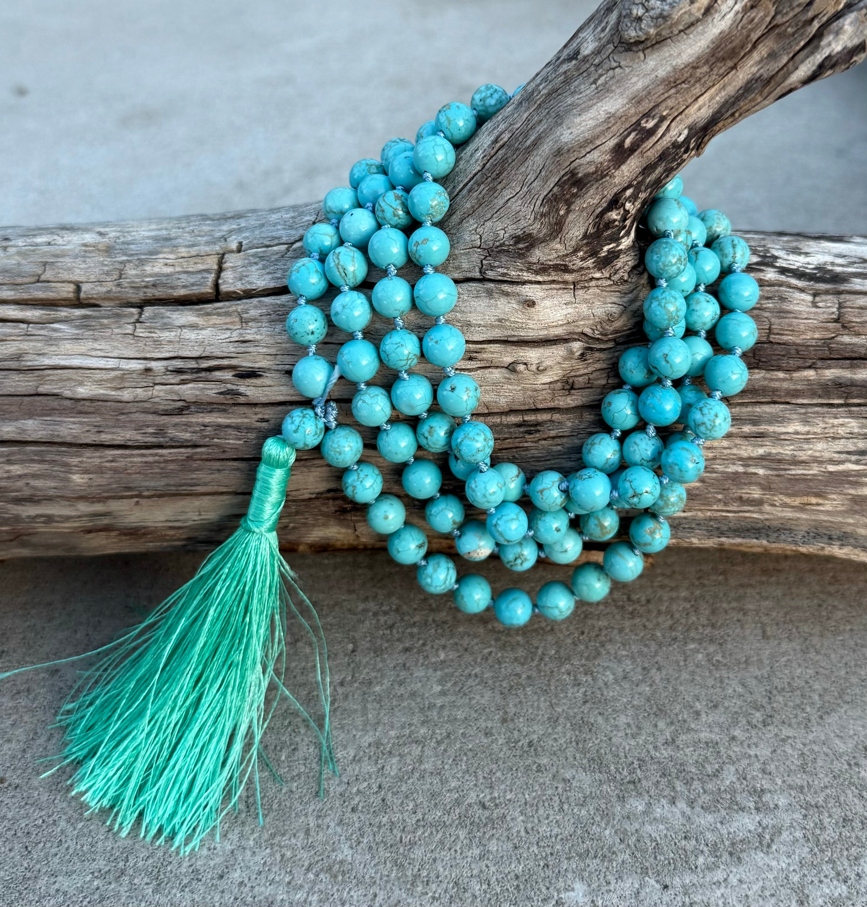 Turquoise Mala 108 Beads – Hand Knotted Gemstone Meditation Prayer Necklace