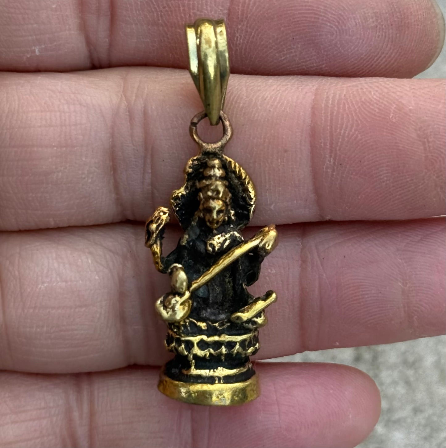 Saraswati Goddess Brass Pendant - Hindu Goddess Of Wisdom And Knowledge