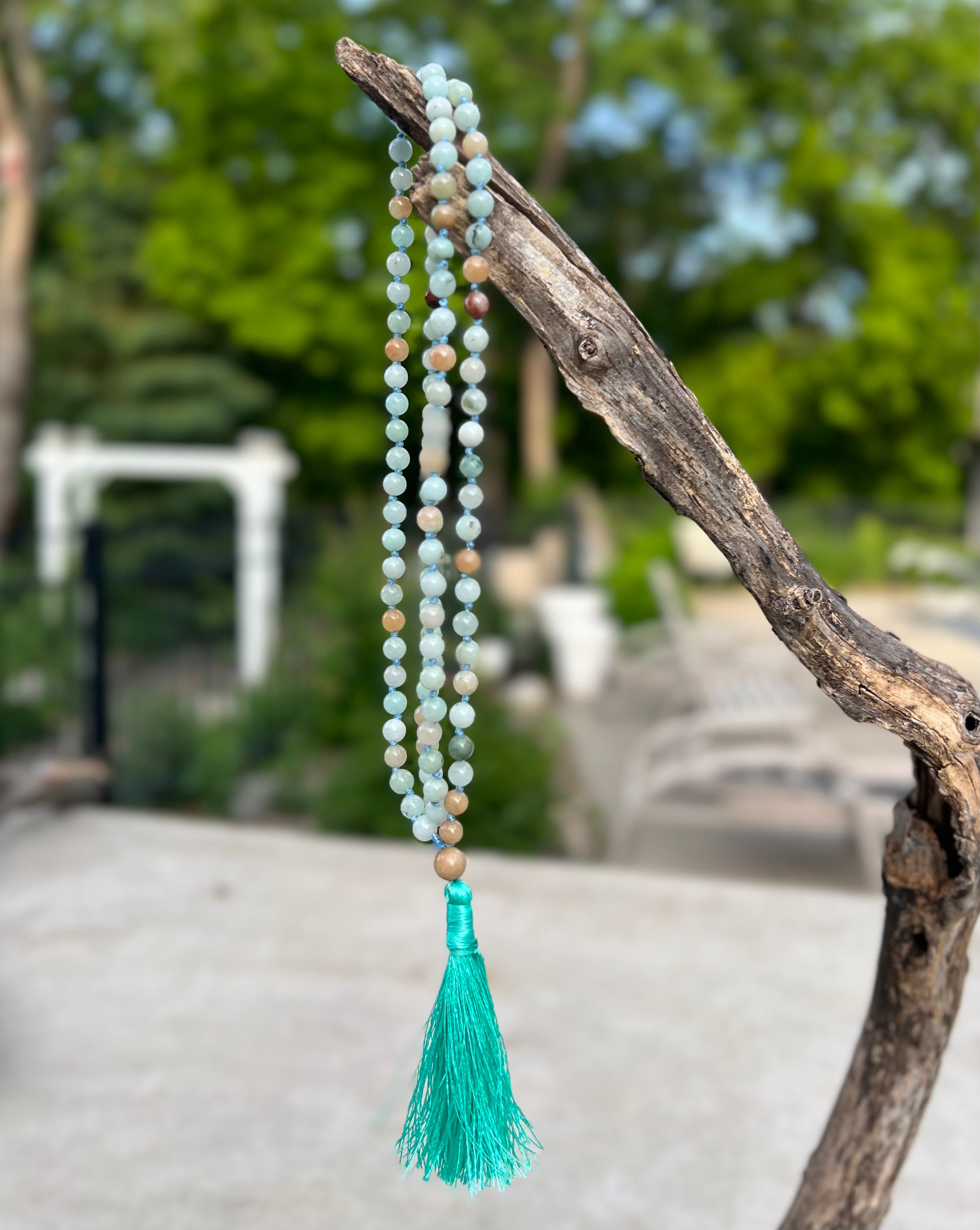 Amazonite Mala 108 Beads – Hand Knotted Gemstone Meditation Prayer Necklace