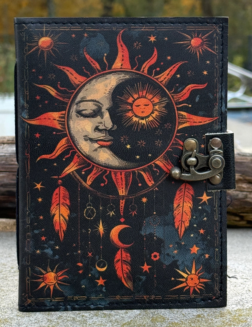 Handmade Celestial Sun & Moon Embossed Leather Journal