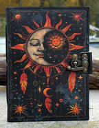 Handmade Celestial Sun & Moon Embossed Leather Journal