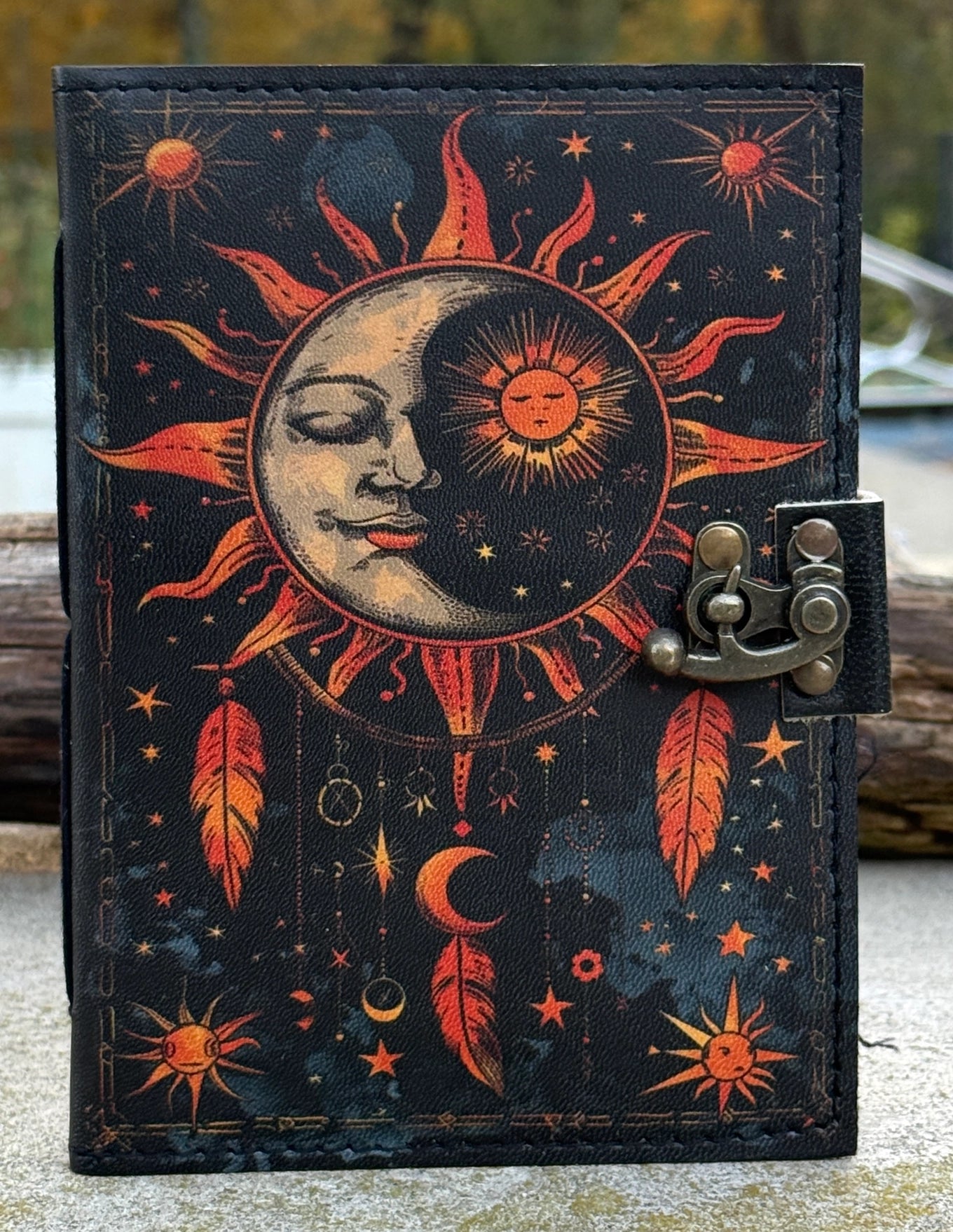 Handmade Celestial Sun & Moon Embossed Leather Journal