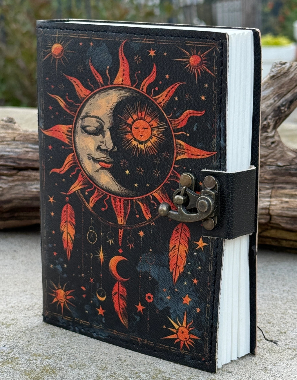 Handmade Celestial Sun & Moon Embossed Leather Journal