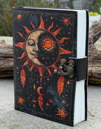 Handmade Celestial Sun & Moon Embossed Leather Journal