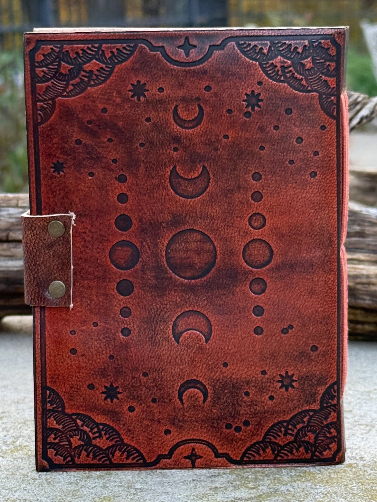 Handmade Moon Phases Embossed Leather Journal