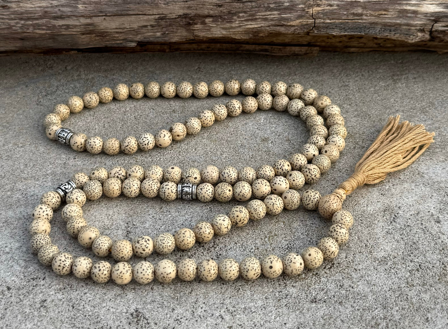 Lotus Seed Mala Rosary - 108 Beads with Silver Spacers