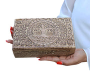 Large Hand Carved Tree of Life Wooden Box Keepsake Storage Multi Utility