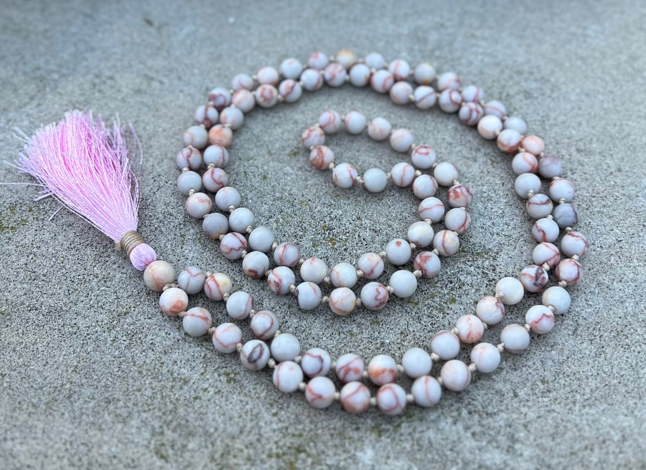 Red Jasper Mala 108 Beads – Hand Knotted Gemstone Meditation Prayer Necklace