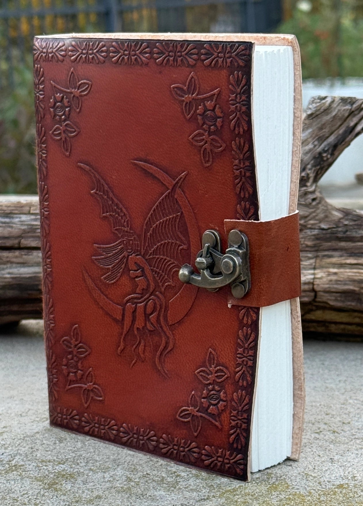 Handmade Fairy Moon Embossed Leather Journal