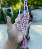 Rose Quartz Mala 108 Beads – Hand Knotted Gemstone Meditation Prayer Necklace
