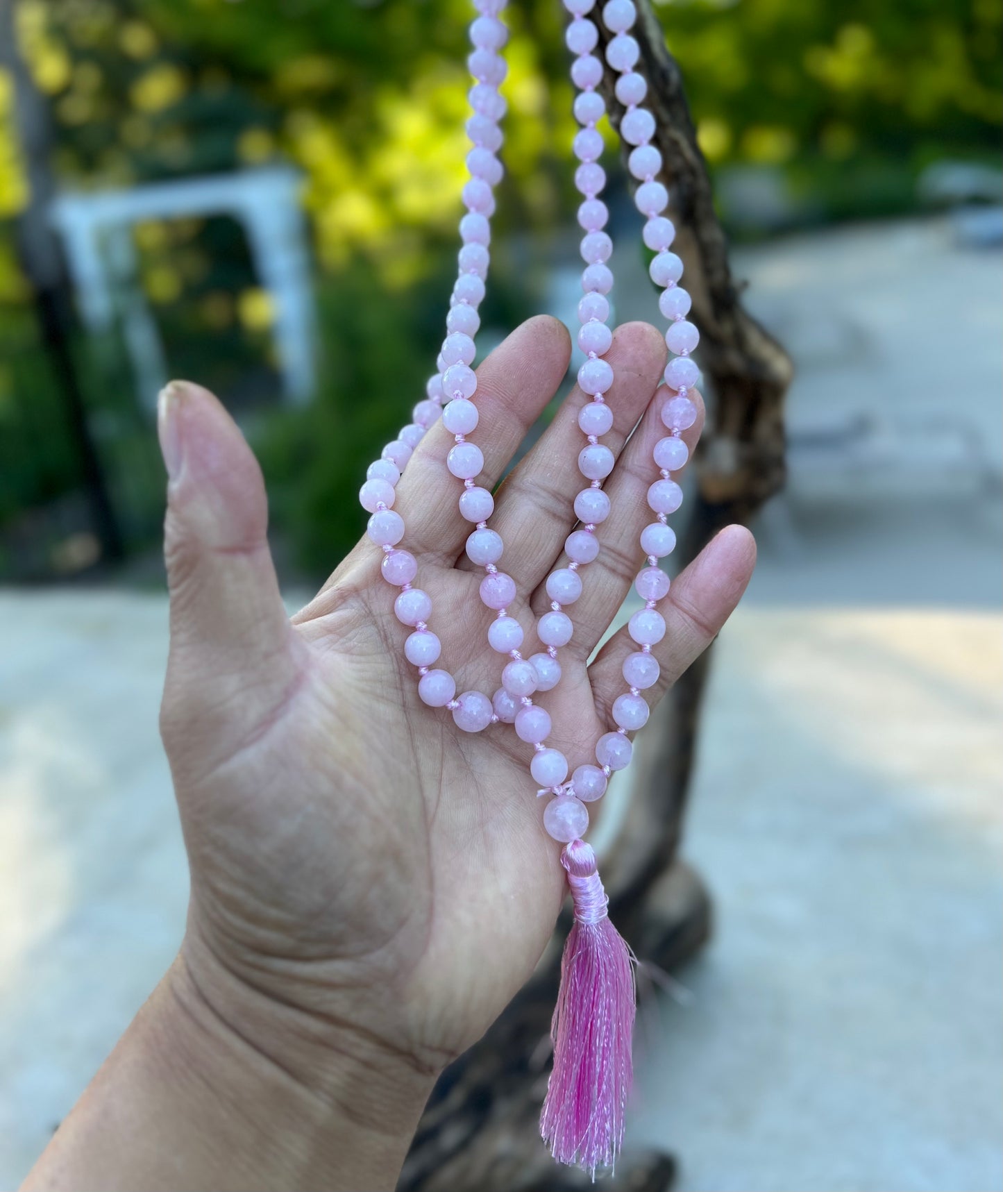 Rose Quartz Hand Knotted Mala, Rosary 108 Beads, Japa Mala, Meditation Mala, Mala Necklace, Free Silk Pouch