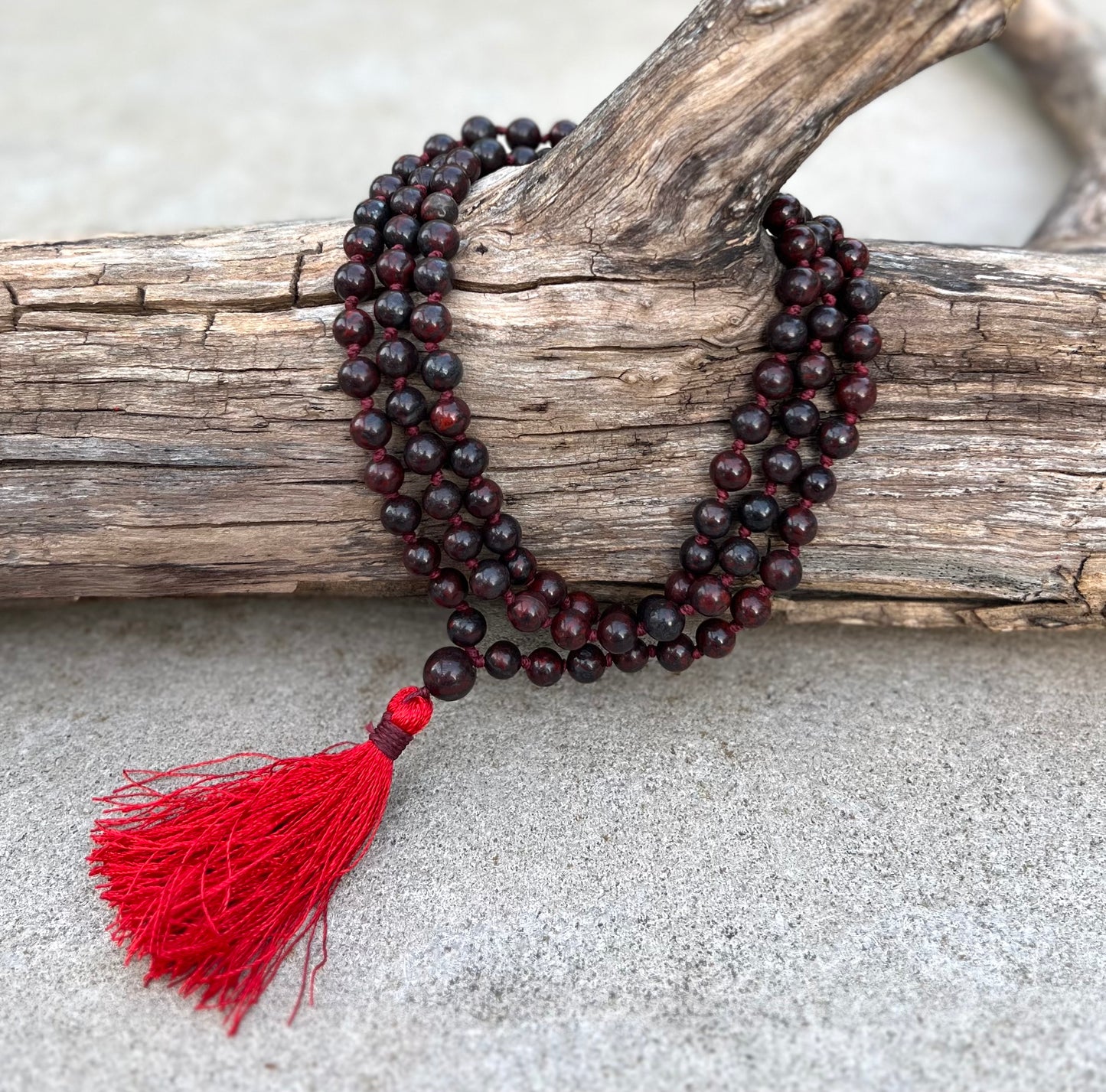 108 Beads Hand-Knotted Dragon Blood Stone Mala Rosary | Natural Gemstone Meditation Necklace | Japa Mala for Healing, Grounding, and Chakra Balancing