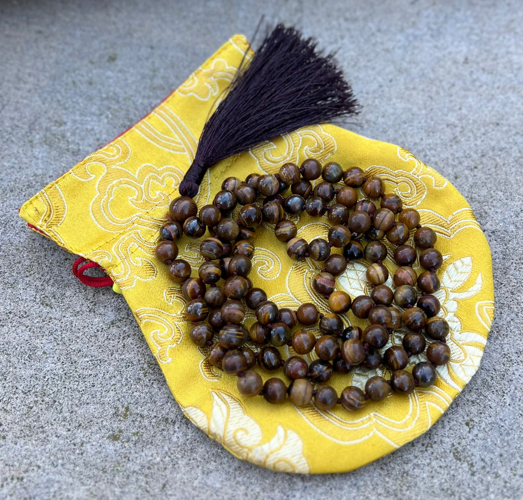 Tiger’s Eye Mala 108 Beads – Hand Knotted Gemstone Meditation Prayer Necklace