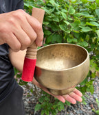 Antique Naga Pedestal Himalayan Singing Bowl 6.5" – Solar Plexus Chakra E 1332 Hz Chalice Bowl with Gong Beater & Mallet - DharmaObjects