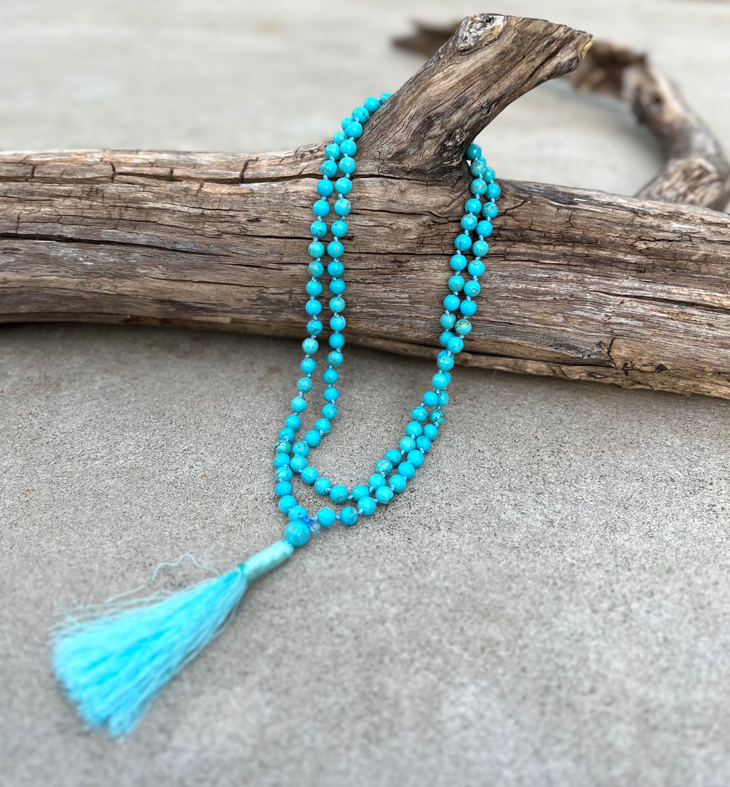 Tibetan Buddhist Turquoise Hand Knotted Mala, Rosary 108 Beads, Japa Mala, Meditation Mala, Mala Necklace, Free Silk Pouch