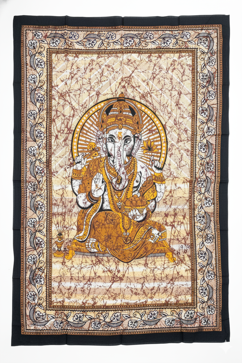 Ganesha Ganesh Tapestry Wall Hanging | Heavy Cotton Fabric Spiritual Decor | 84” x 54” Large Boho Wall Art - DharmaObjects