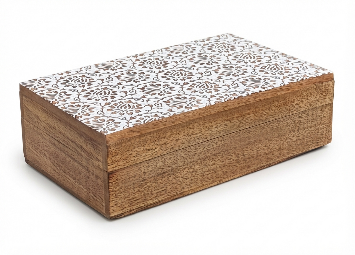 Hand-Carved Lotus Wooden Keepsake Box Jewelry Storage Box