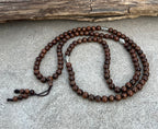 Tibetan Buddhist Kadam Wood 108 Beads Mala with 3 Silver Markers + Free Silk Pouch - DharmaObjects