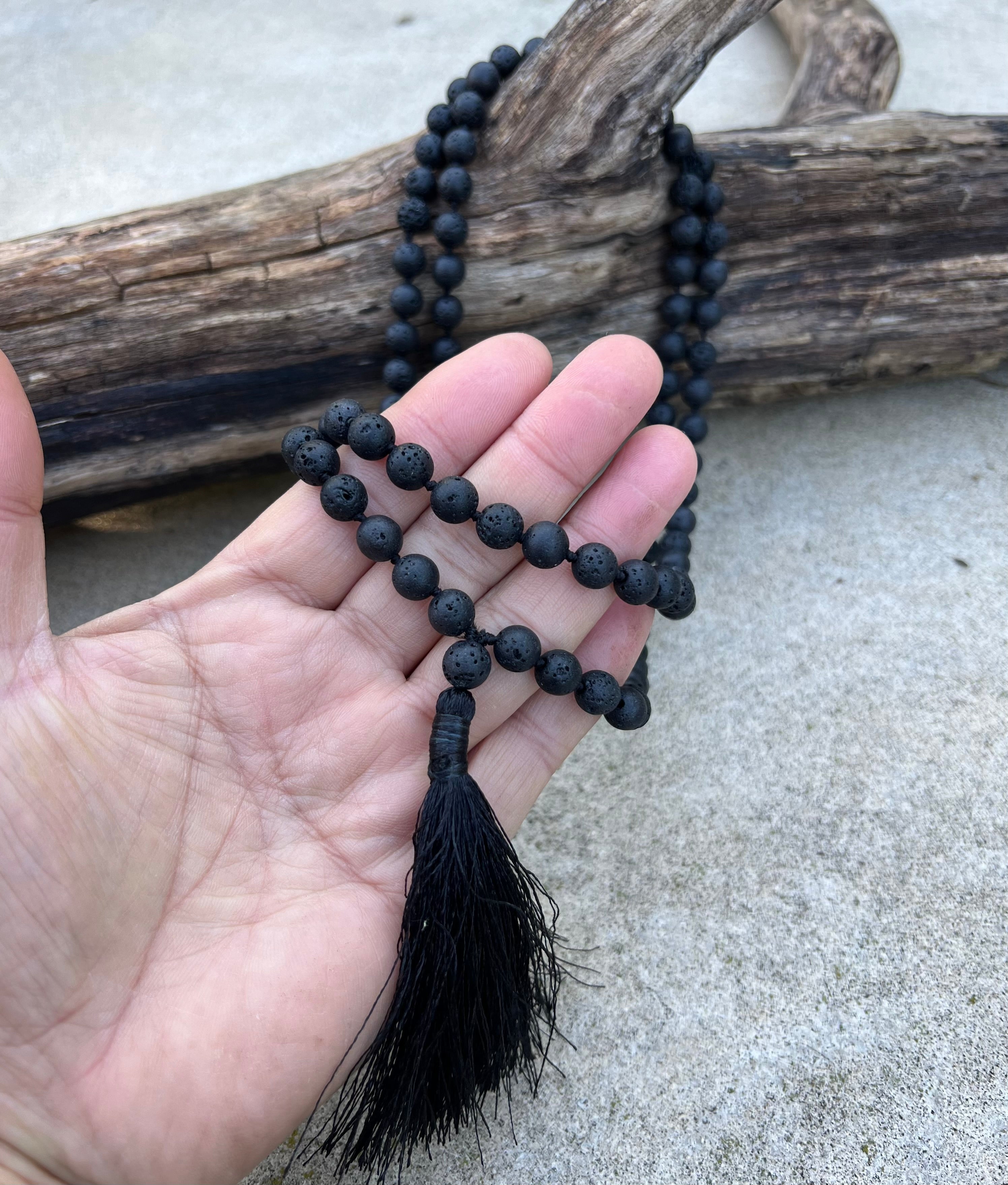 Lava Stone Mala 108 Beads – Hand Knotted Gemstone Meditation Prayer Necklace