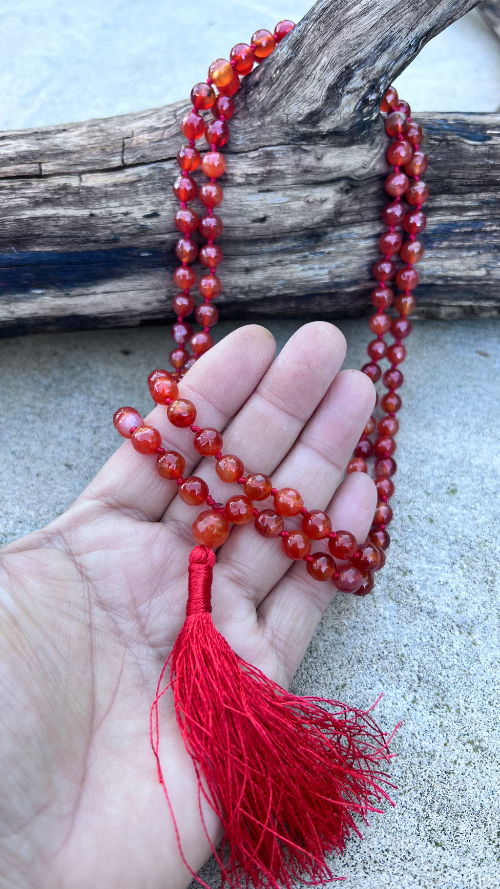 Carnelian Mala 108 Beads – Hand Knotted Gemstone Meditation Prayer Necklace