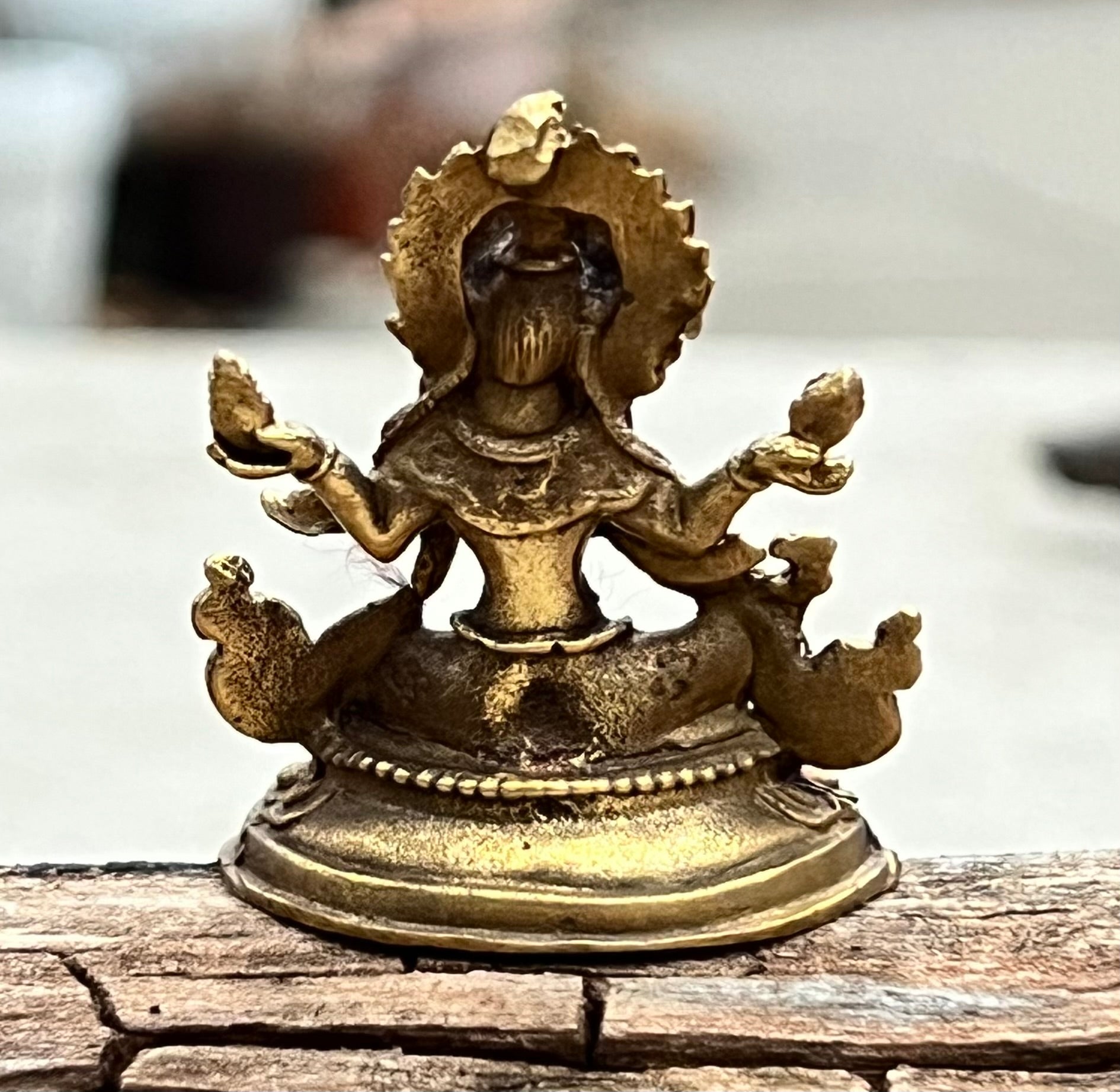 Small Brass Female Buddha Green Tara Dolma Statue - Handcrafted in Nepal - DharmaObjects