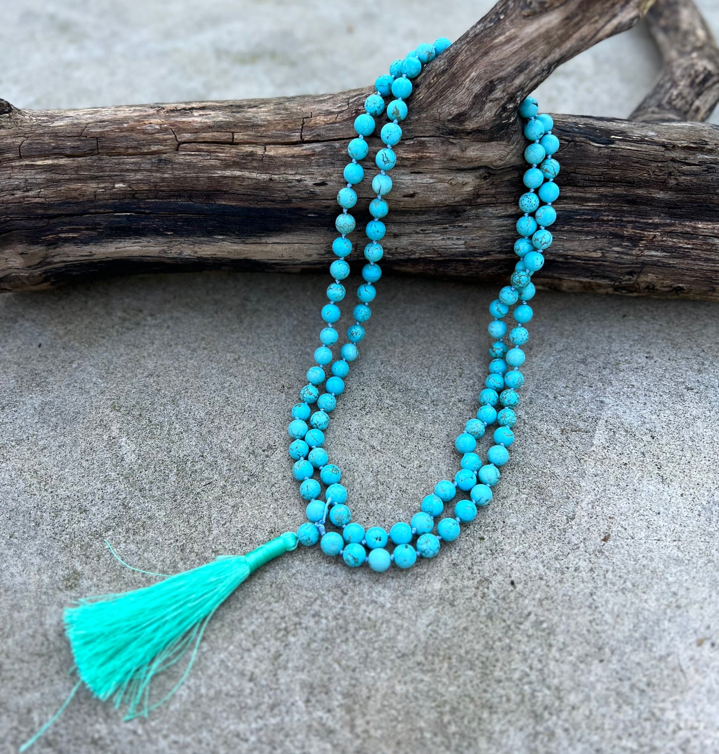 Tibetan Buddhist Turquoise Hand Knotted Mala, Rosary 108 Beads, Japa Mala, Meditation Mala, Mala Necklace, Free Silk Pouch