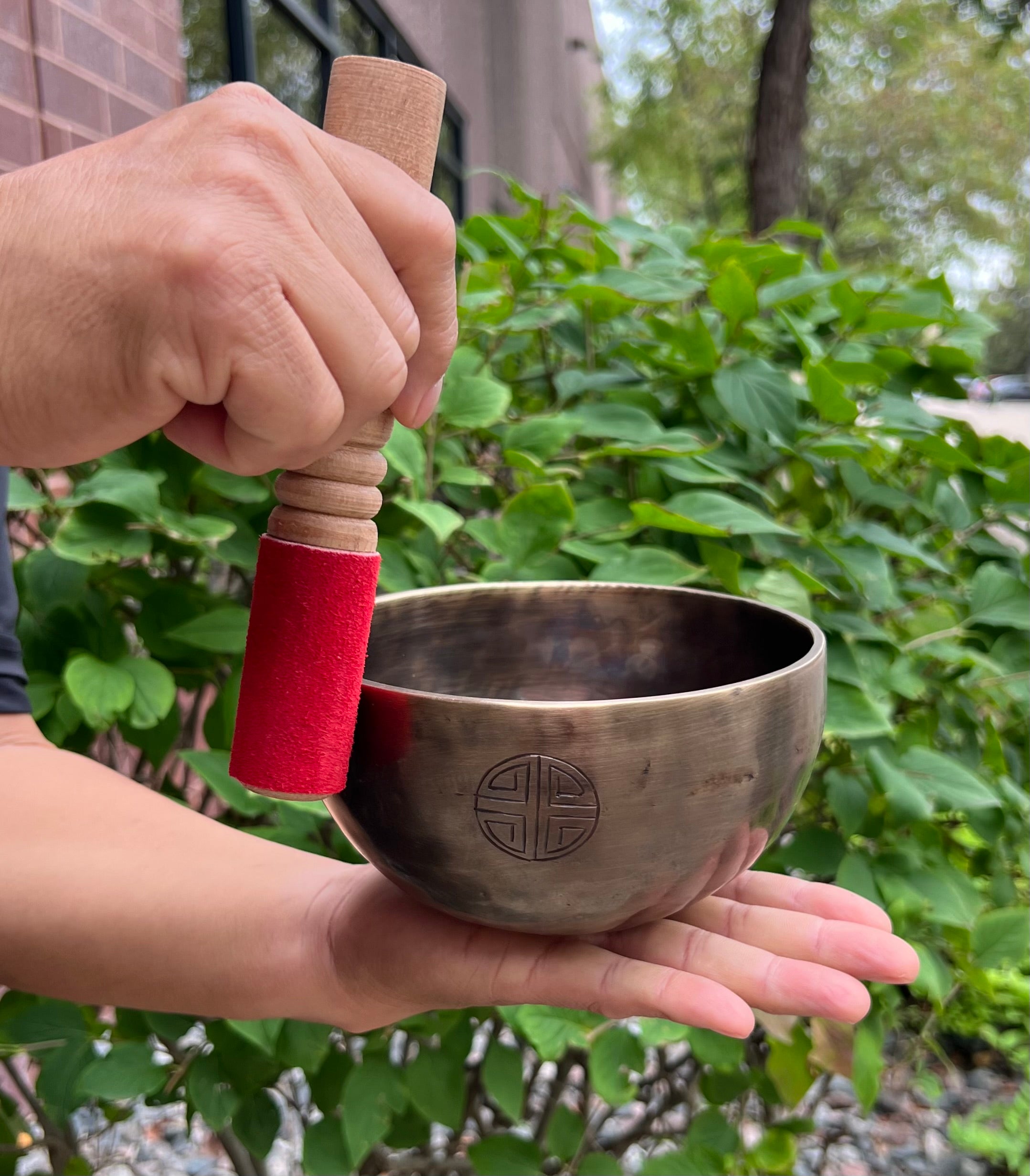 Hand Hammered Tibetan Full Moon Singing Bowl 6" – Nepalese Meditation Bowl with D Note 315 Hz, Cushion & Mallet for Sacral Chakra Healing - DharmaObjects