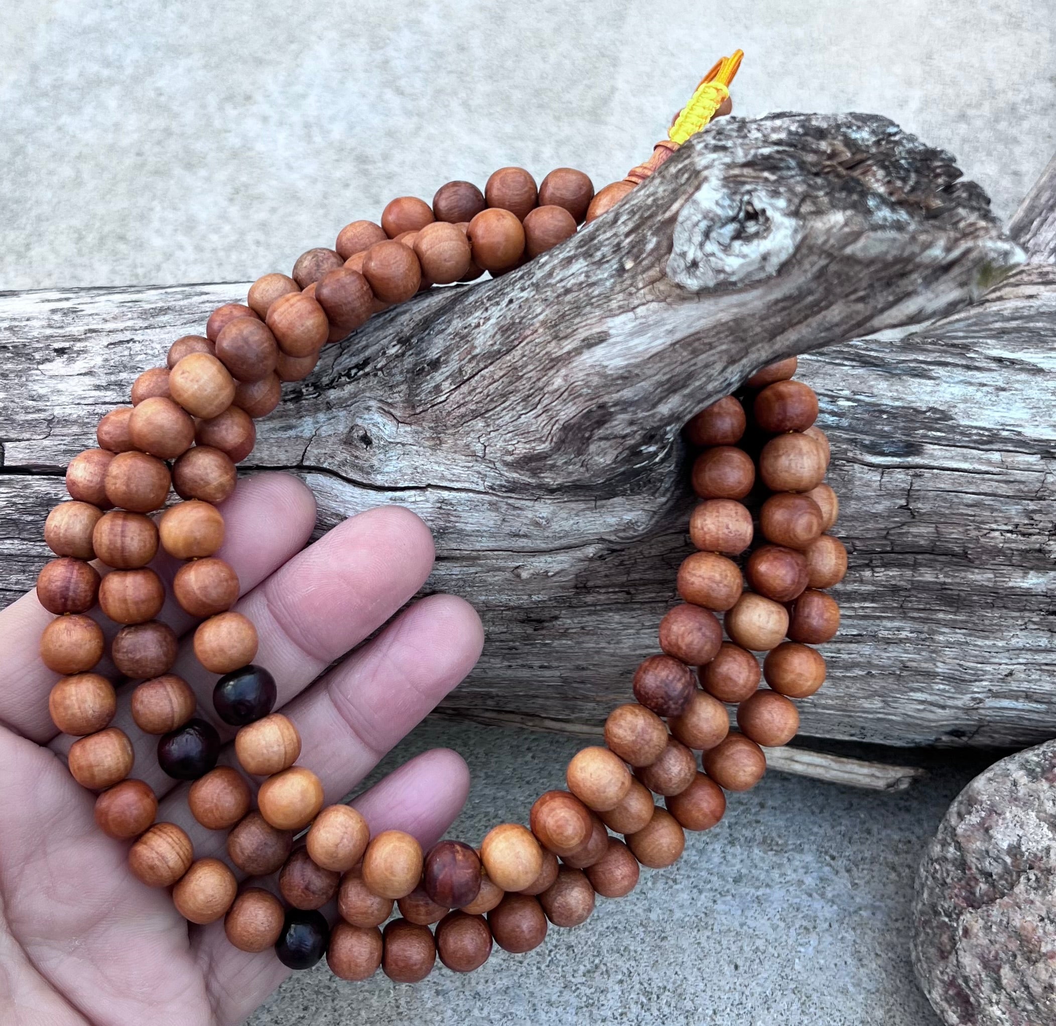 Natural Sandalwood 108 Bead Meditation Mala | Adjustable Japa Prayer Beads | Buddhist Hindu Yoga Mala | Guru Bead Necklace | Spiritual Gift - DharmaObjects