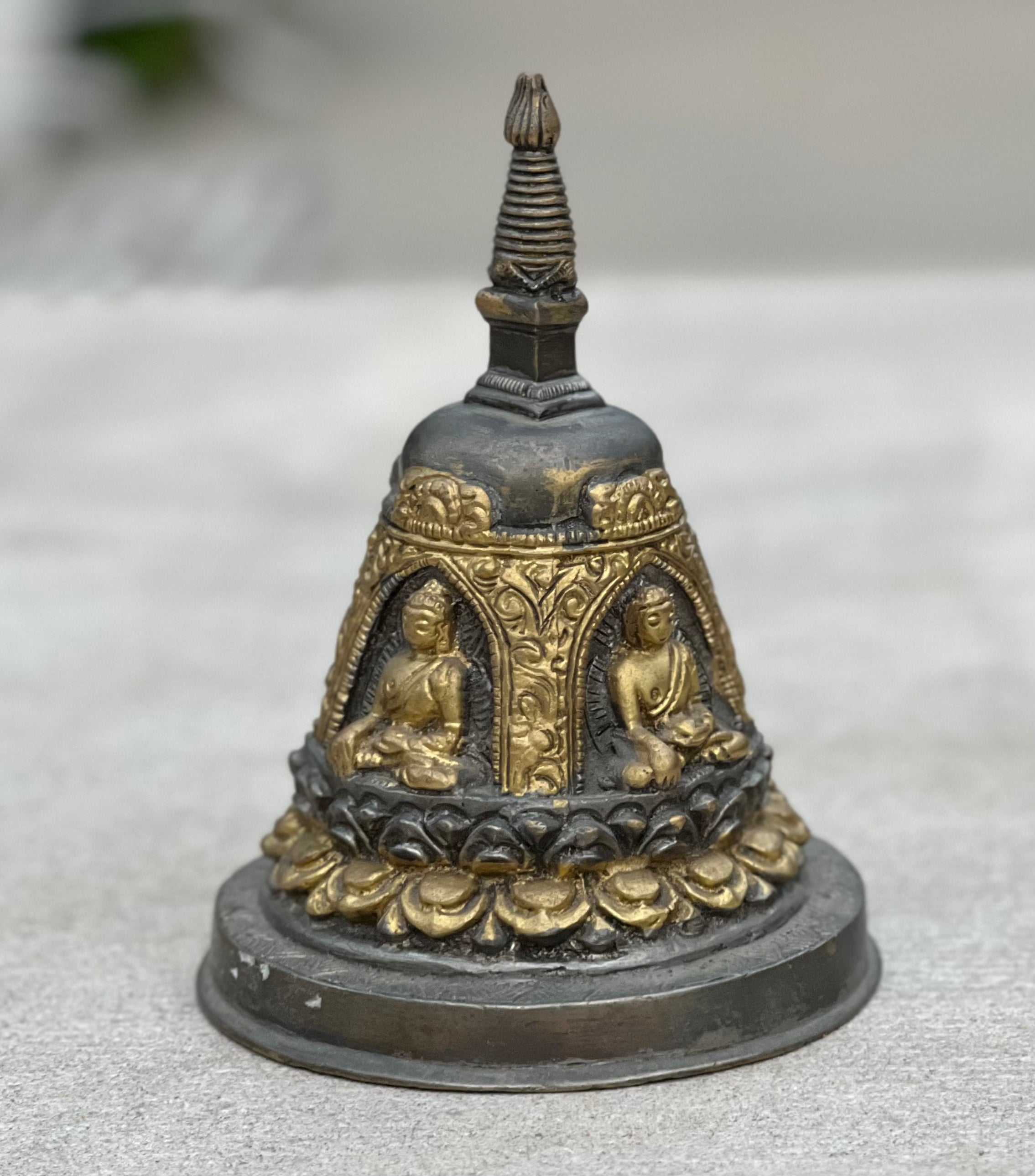 Tibetan Buddhist Old Brass Buddha Stupa Pagoda 6.5 Inches Tall