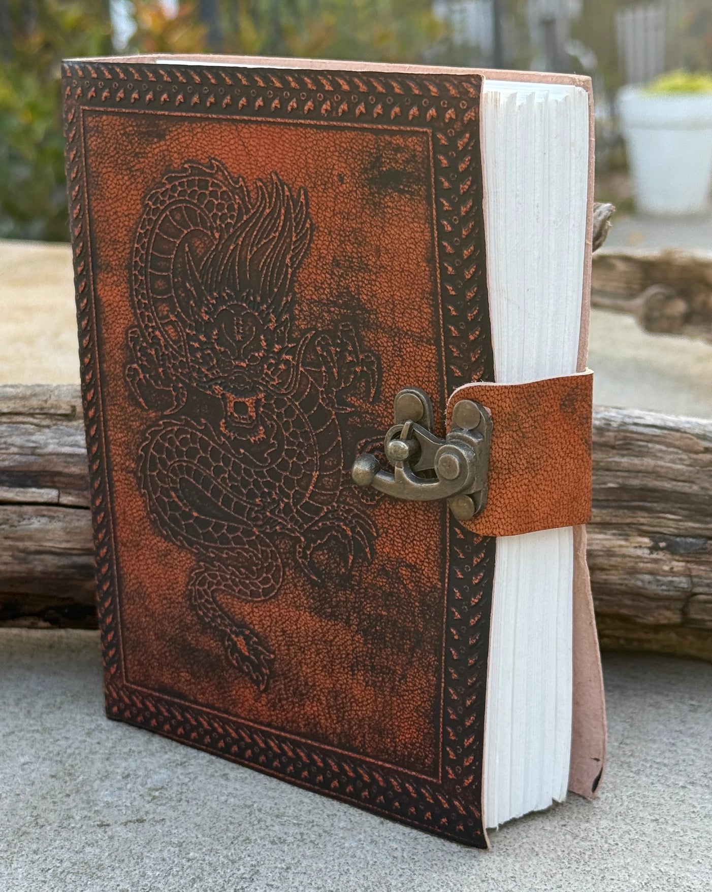Handmade Year of the Dragon Embossed Leather Journal