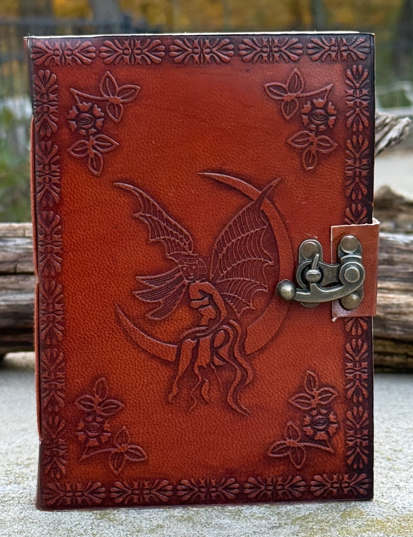 Handmade Fairy Moon Embossed Leather Journal