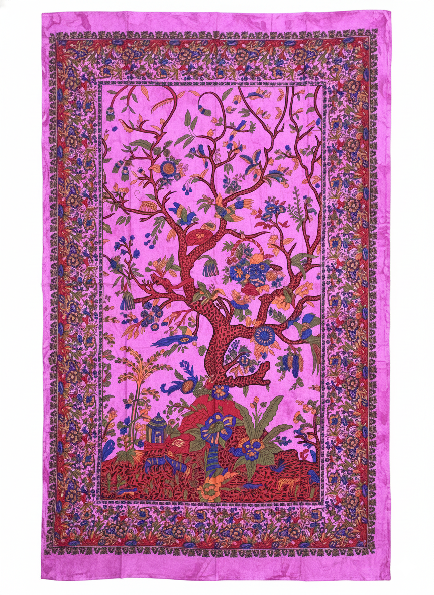 Tree of Life Tapestry Wall Hanging – Boho Beach Throw, Spiritual Nature Wall Decor, Large 80” x 53” Mandala Home Accent - DharmaObjects
