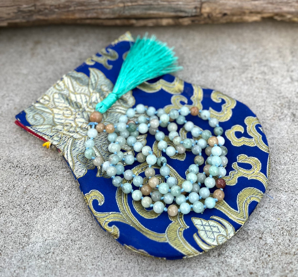 Amazonite Mala 108 Beads – Hand Knotted Gemstone Meditation Prayer Necklace