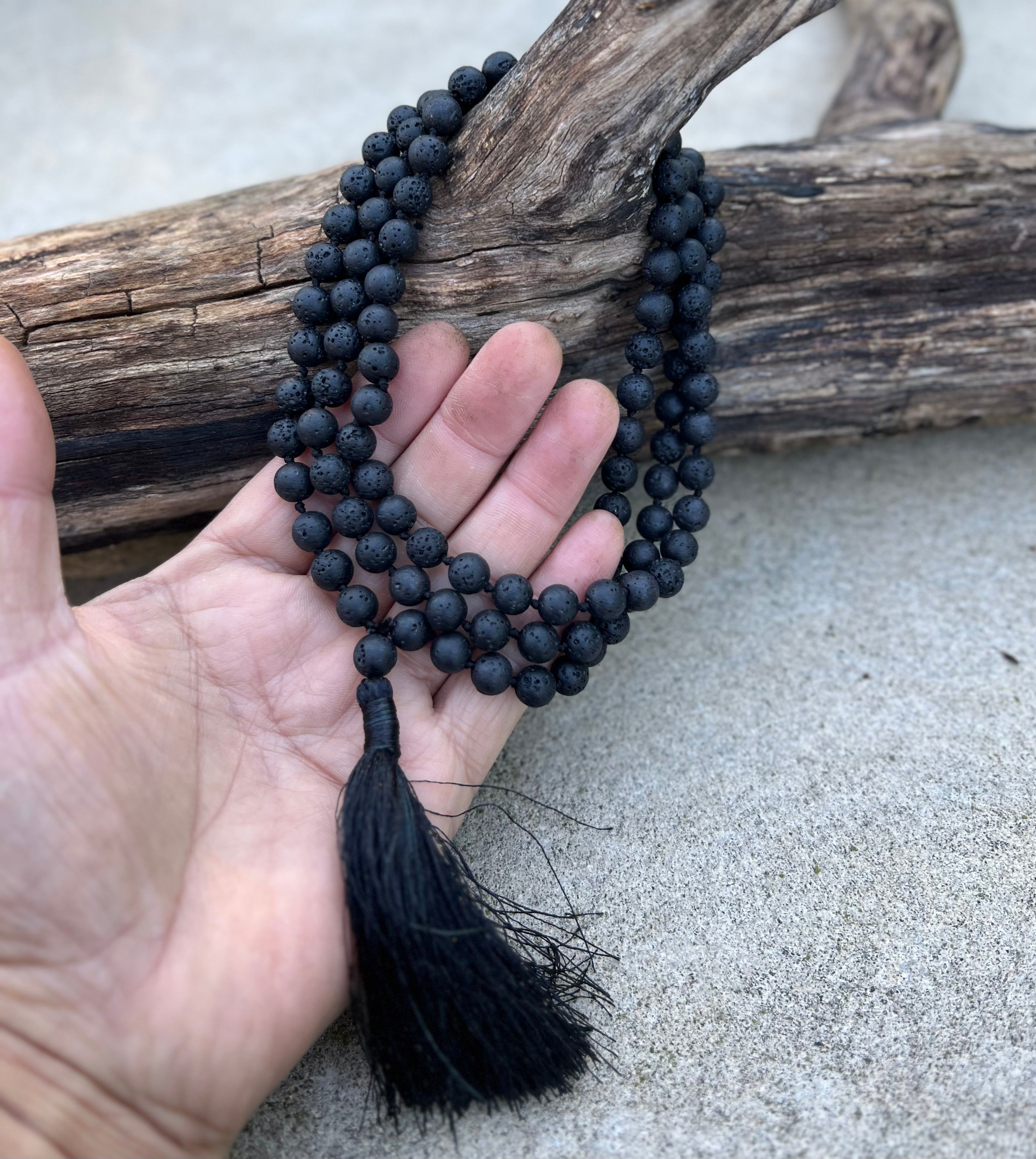 Lava Stone Mala 108 Beads – Hand Knotted Gemstone Meditation Prayer Necklace