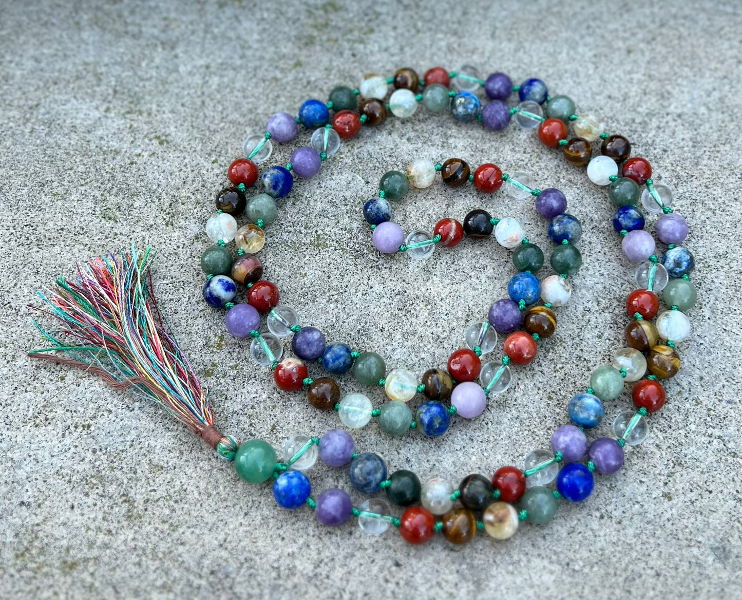 Natural Chakra Stones Hand Knotted Mala, Rosary 108 Beads, Japa Mala, Meditation Mala, Mala Necklace, Free Silk Pouch