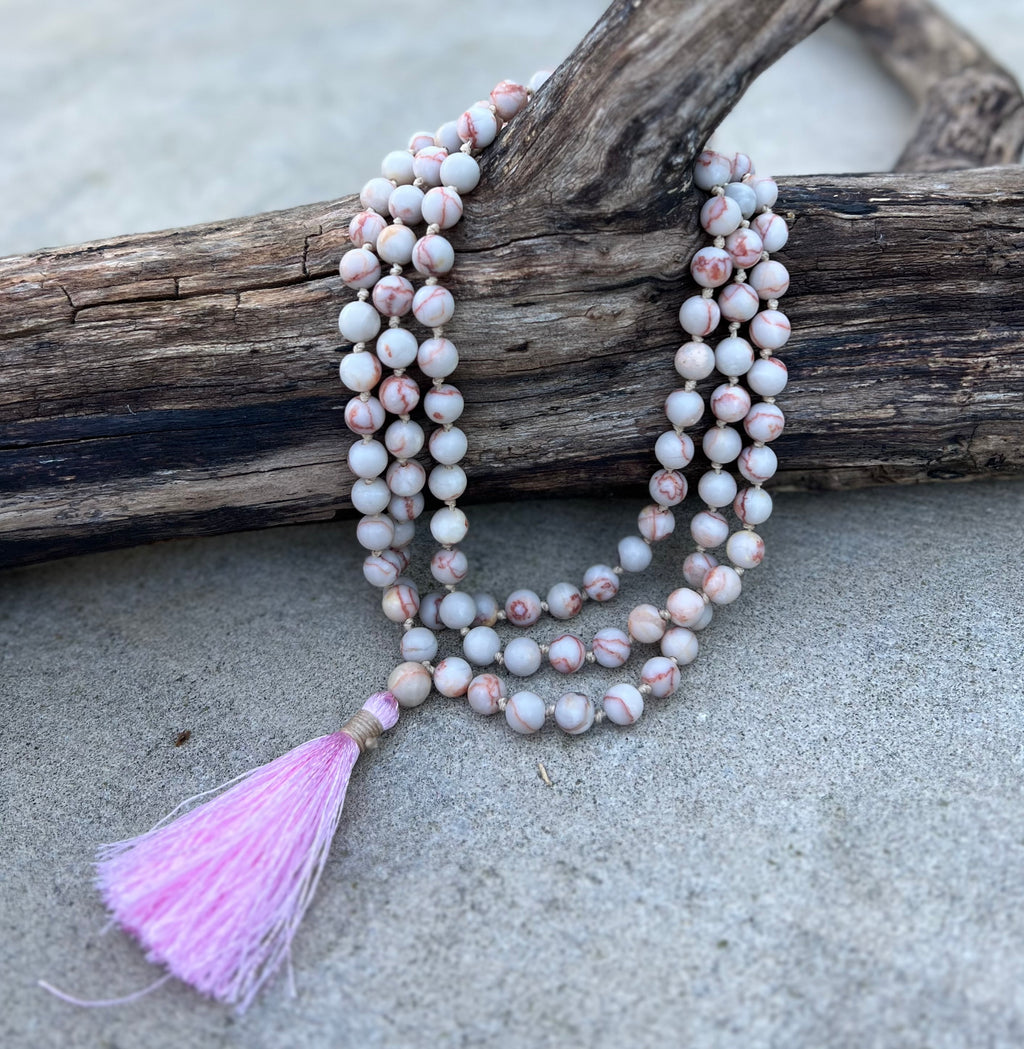 Red Jasper Mala 108 Beads – Hand Knotted Gemstone Meditation Prayer Necklace