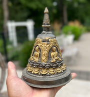 Tibetan Buddhist Old Brass Buddha Stupa Pagoda 6.5 Inches Tall