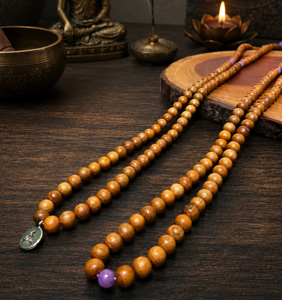 Sandalwood Purple Jade Mala - DharmaObjects