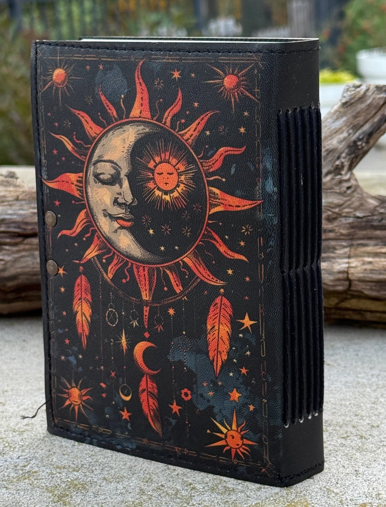 Handmade Celestial Sun & Moon Embossed Leather Journal