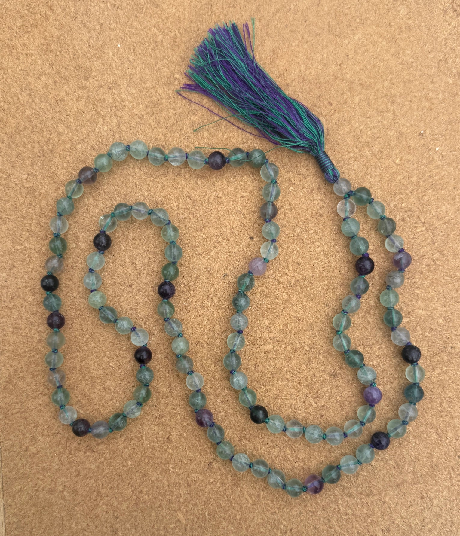 Fluorite 108 Bead Mala Necklace • Hand-Knotted Meditation Prayer Beads • Yoga Jewelry • Spiritual Healing Gemstone Necklace Gift - DharmaObjects