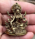 Small Brass Female Buddha Green Tara Dolma Statue - Handcrafted in Nepal - DharmaObjects