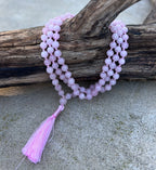 Rose Quartz Mala 108 Beads – Hand Knotted Gemstone Meditation Prayer Necklace