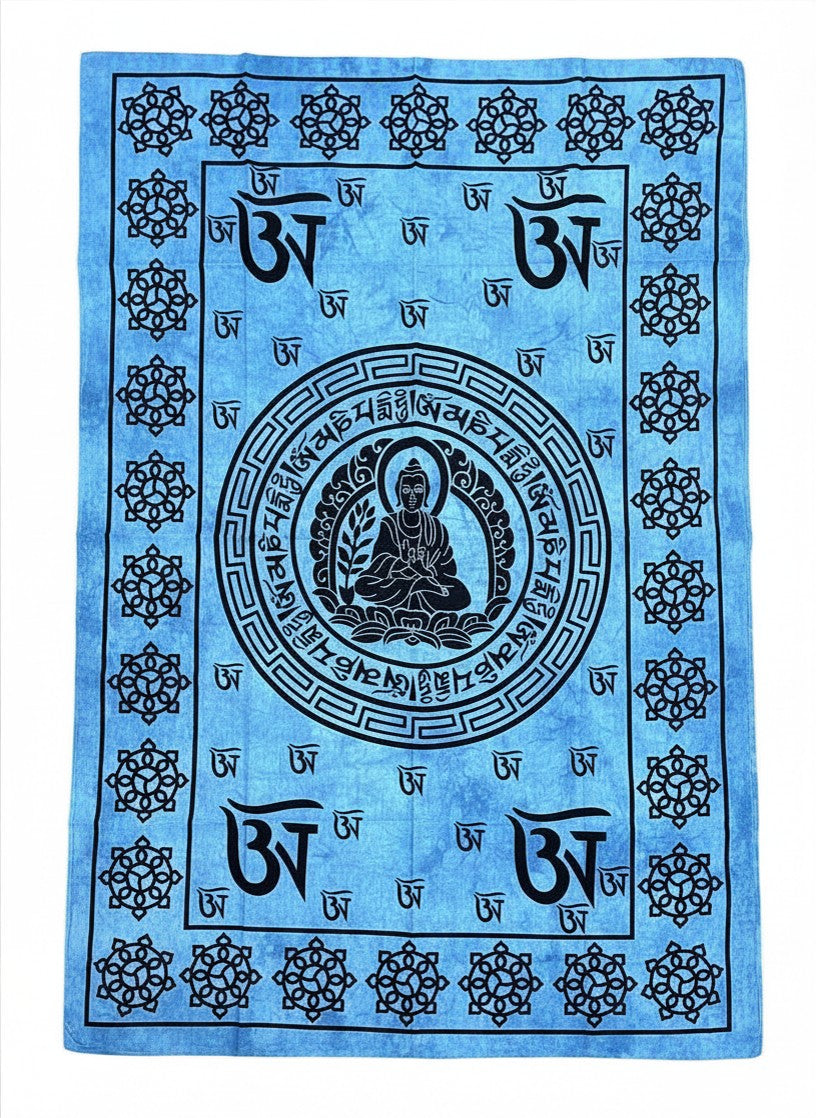 Buddha Om Mani Padme Hum Cotton Wall Hanging, Tibetan Mantra - DharmaObjects