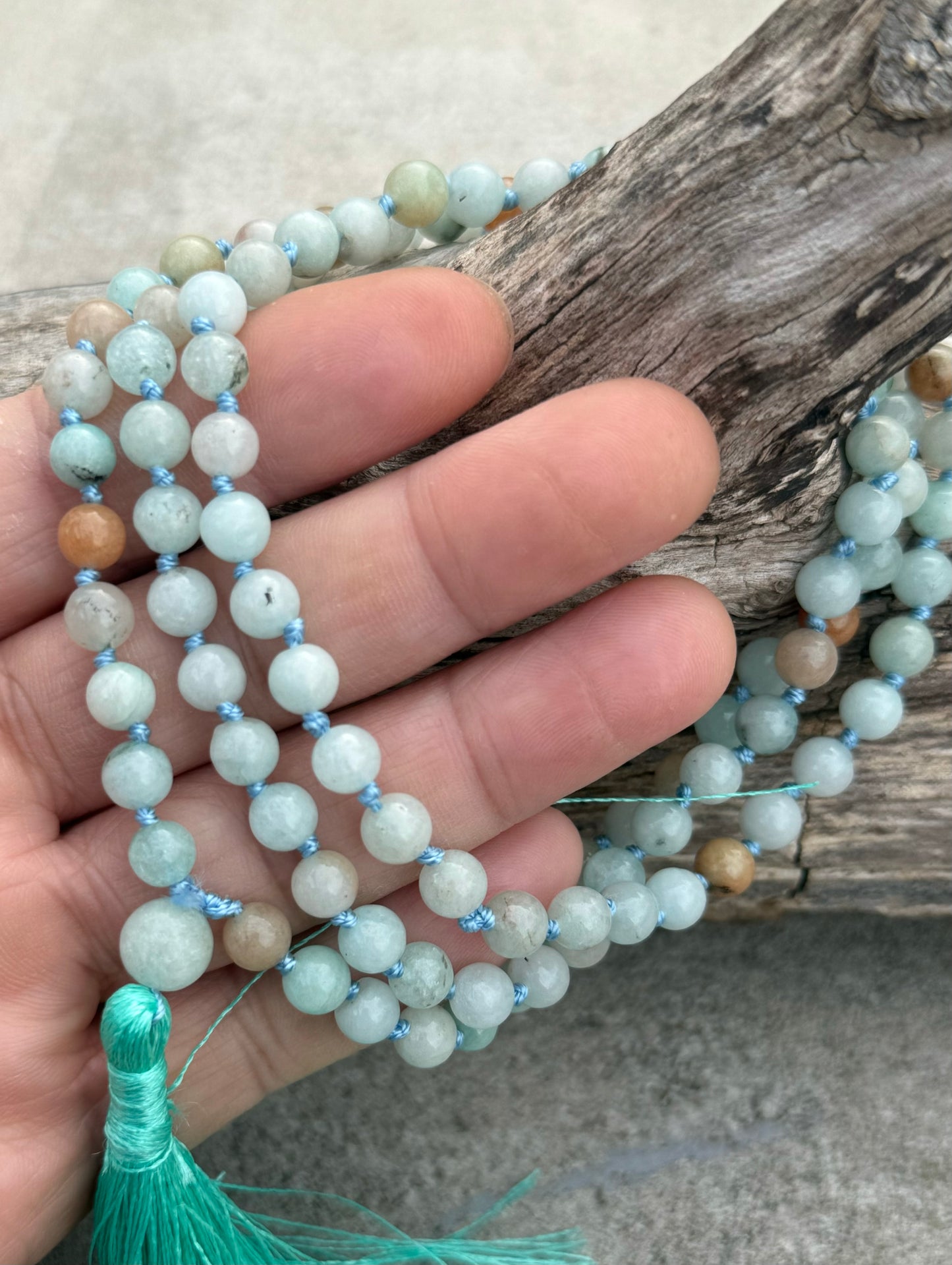 Natural  Amazonite Hand Knotted Mala, Rosary 108 Beads, Japa Mala, Meditation Mala, Mala Necklace, Free Silk Pouch