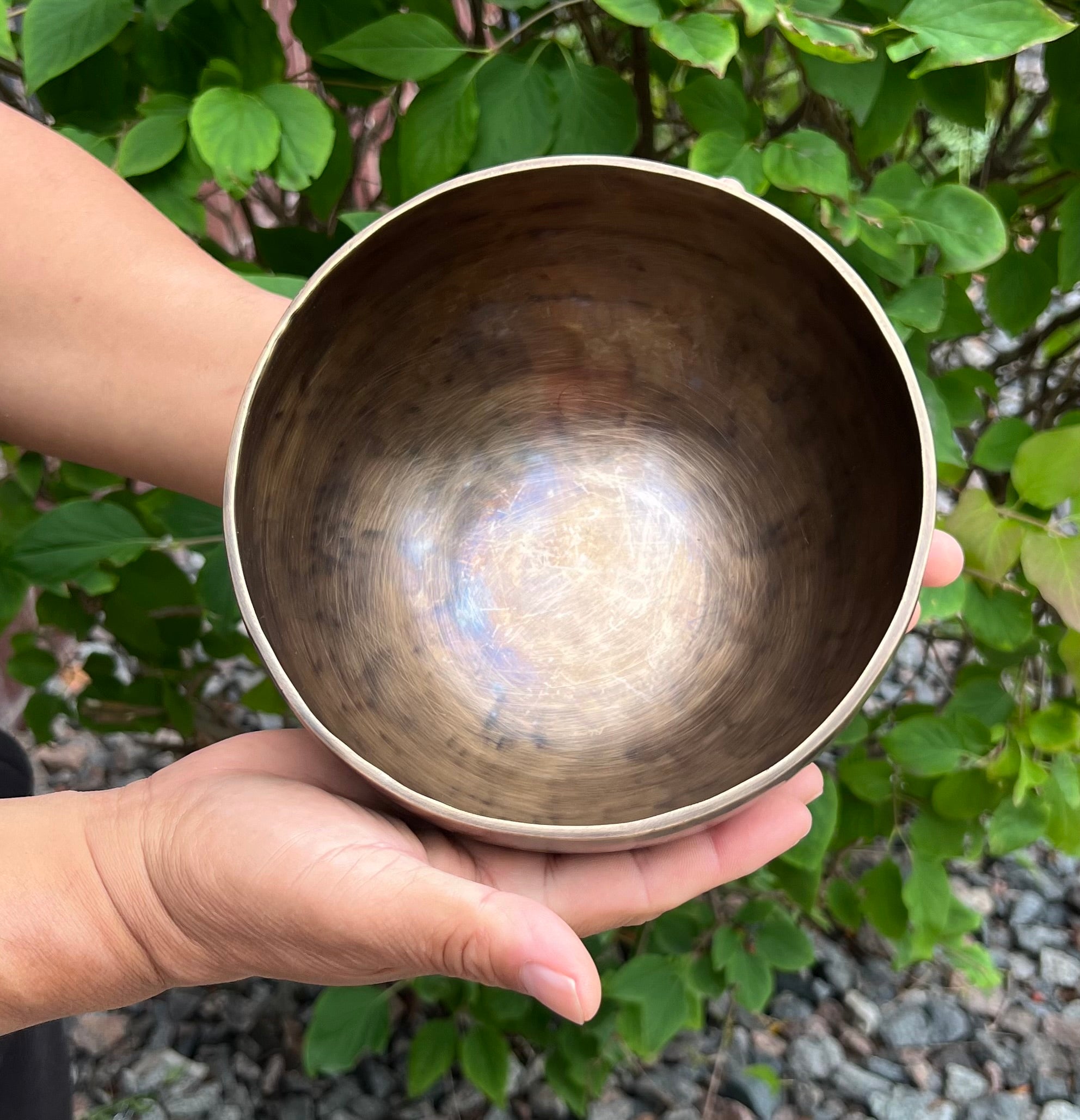 Hand Hammered Tibetan Full Moon Singing Bowl 6.5" – Nepalese Meditation Bowl with D Note 572 Hz, Cushion & Mallet for Sacral Chakra Healing - DharmaObjects