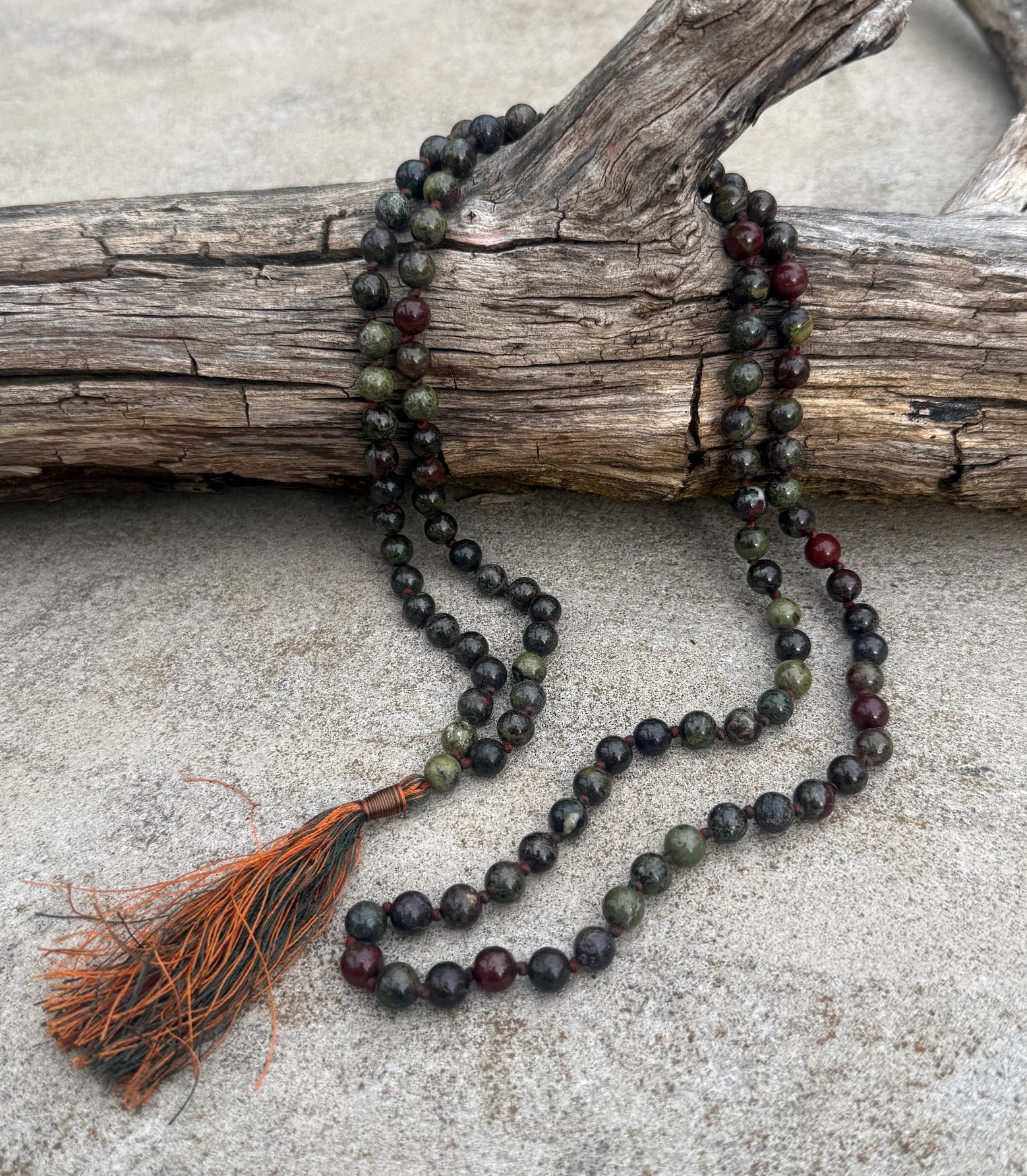 Dragon Blood Jasper 108 Bead Mala • Hand-Knotted Meditation Prayer Necklace • Yoga Jewelry • Spiritual Gift • Natural Gemstone Mala Beads - DharmaObjects