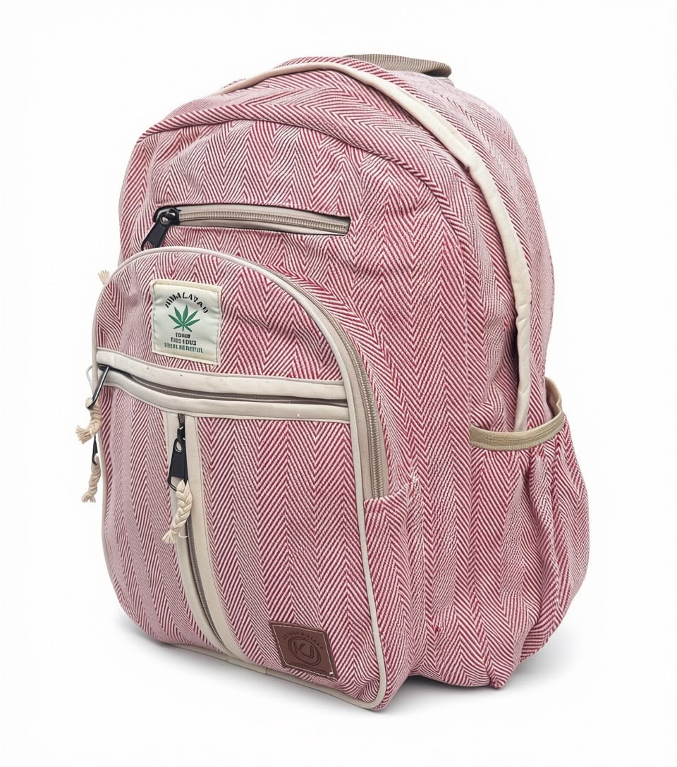 KayJayStyles Red Stripe Handmade Hemp Backpack – Small Lightweight Nepal Daypack