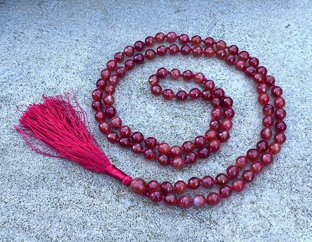Carnelian Mala 108 Beads – Hand Knotted Gemstone Meditation Prayer Necklace