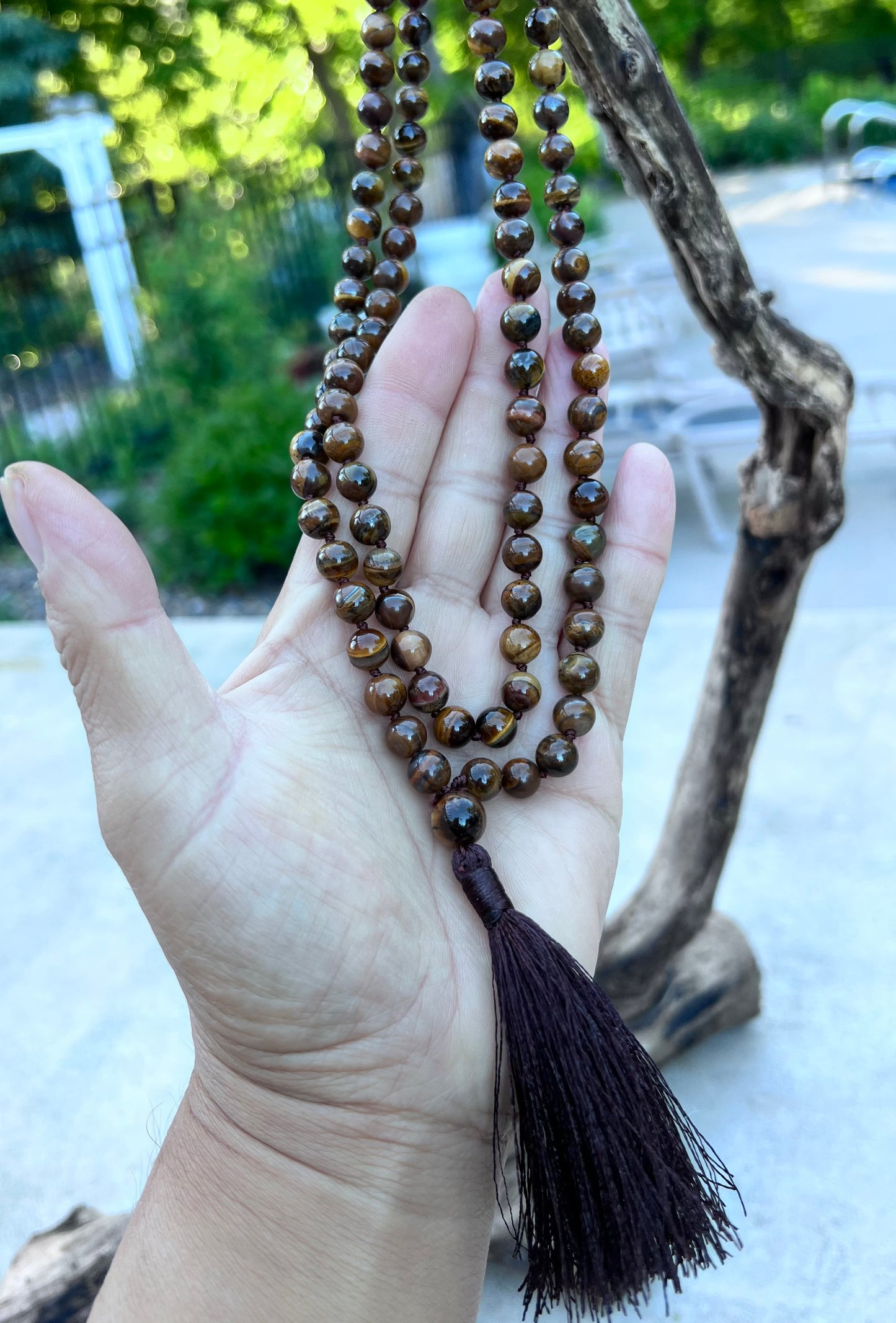 Natural Tiger Eyes Hand Knotted Mala, Rosary 108 Beads, Japa Mala, Meditation Mala, Mala Necklace, Free Silk Pouch