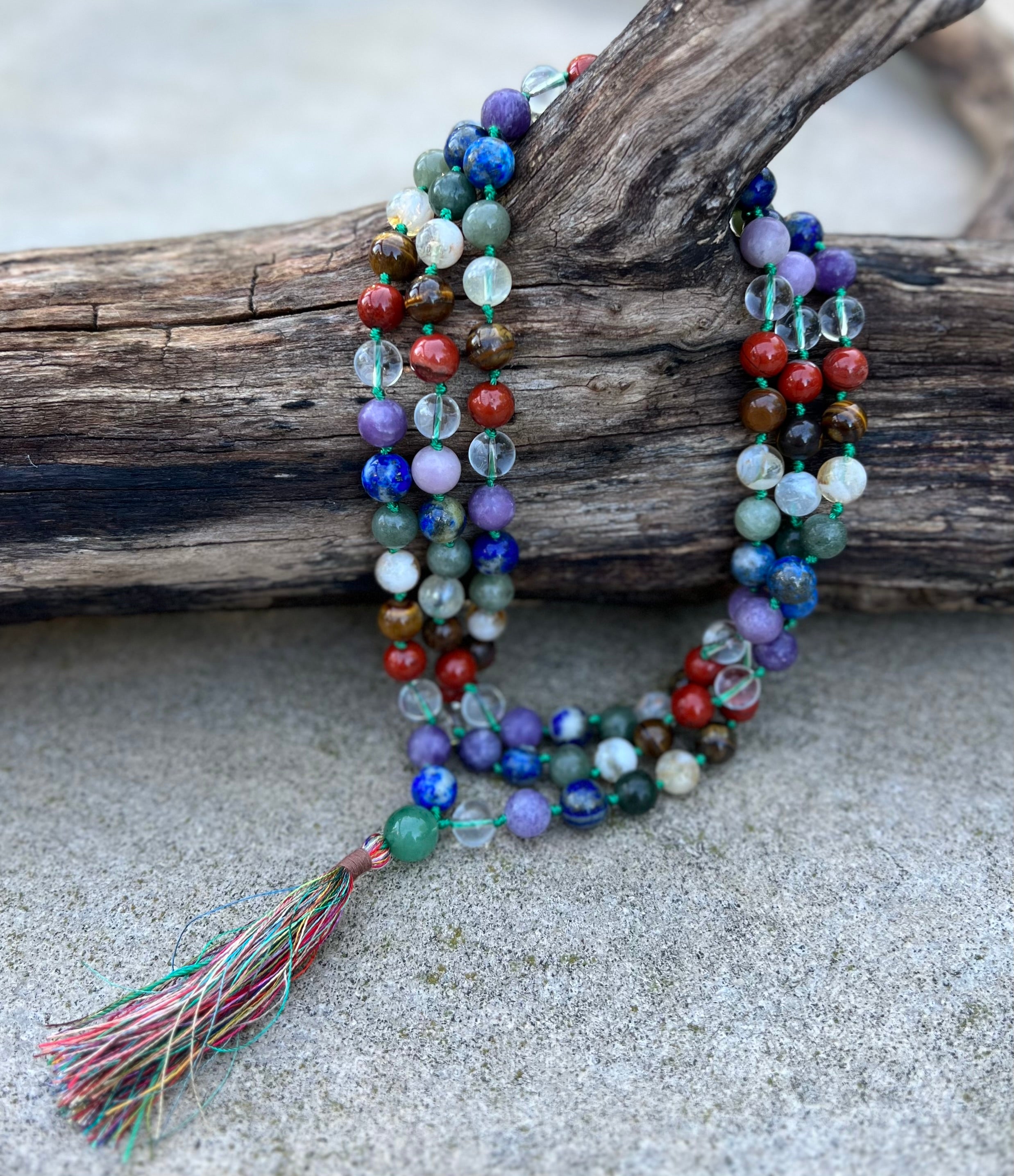 Chakra Mala 108 Beads – Hand Knotted 7 Chakra Gemstone Meditation Prayer Necklace